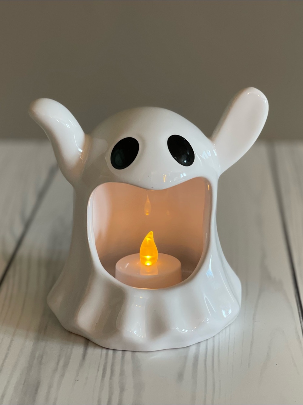 White Ghost Ceramic Tea Light Holder - Halloween Decor